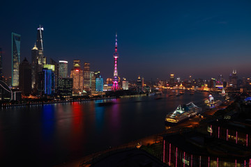 Fototapeta na wymiar Aerial photography at Shanghai Skyline of night scene