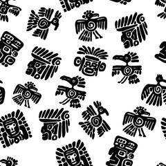 Naklejka premium Seamless maya pattern. Black and white ethnic elements.