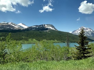 summer mountain with blue lake 