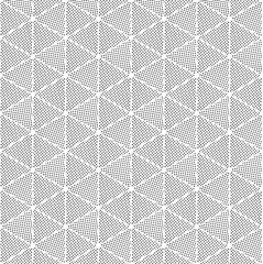 Triangular distressed halftone pattern dotted background. Monochrome graphic texture repeating black and white tiles