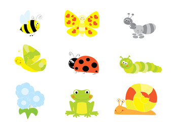 Obraz premium Cartoon insects, bugs and small animals set/ vector illustration for children 
