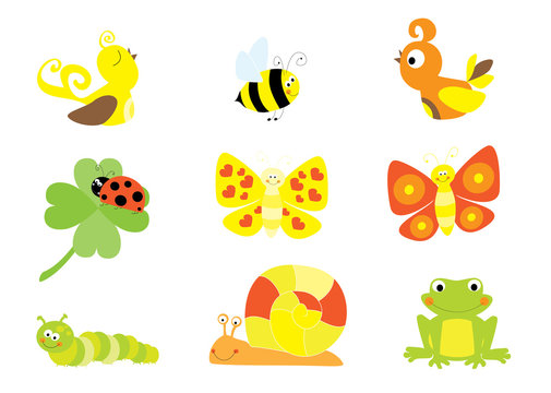 Cartoon insects, bugs and small animals colection / vector illustration for children 