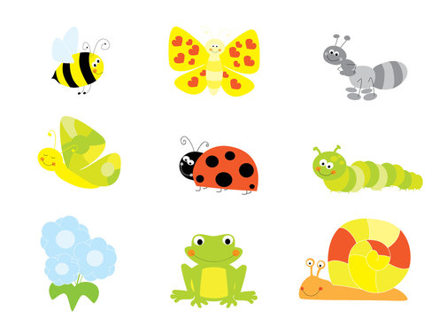 Cartoon insects, bugs and small animals set/ vector illustration for children 