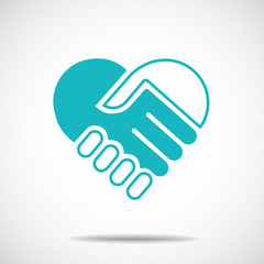 Hands together. Heart symbol. Vector