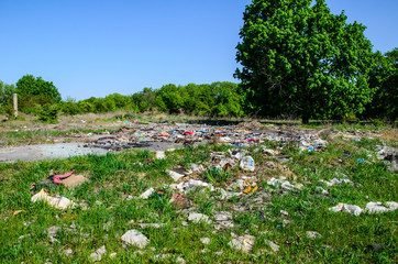 Different garbage on a ground