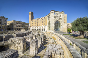 Ancient amphitheater Lecce, Puglia, Italy - obrazy, fototapety, plakaty