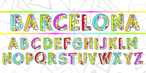 The alphabet in style of the Spanish artist of Antoni Gaudi, vector Eps10 image. Barcelona summer font.