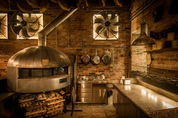 Fotobehang Pizza oven in open kitchen italian restaurant © poplasen