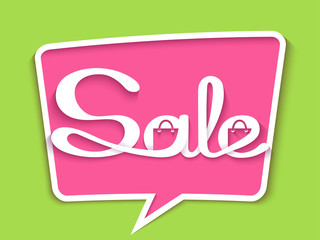 Sale banner with calligraphic inscription in comic speech bubble