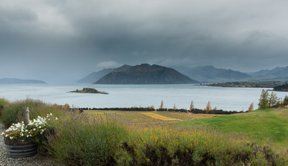 Rainy day at the lake side winery