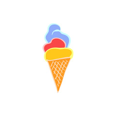 Cute colorful hand drawn ice cream in waffle cone icon