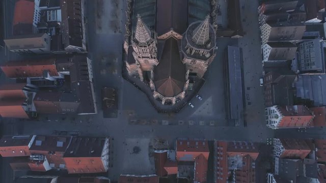 Ulm Minster Tower Sunrise With Drone From The Top