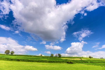 Fototapeta premium Beautiful spring landscape and cloudy sky.