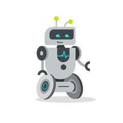 Root vector illustration flat cartoon style, friendly robotic droid character isolated on white background