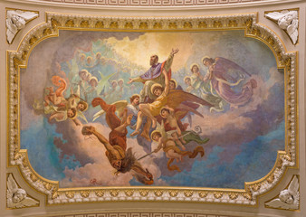 TURIN, ITALY - MARCH 15, 2017: The ceiling fresco Glory of St. Francis of Sales in church Basilica...
