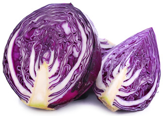 Purple cabbage slice on white background