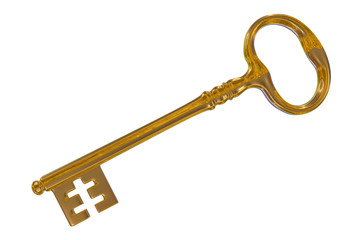 3D rendering of a vintage golden key on white