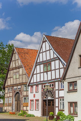 Fototapeta na wymiar Street with old houses in the historical center of Blomberg