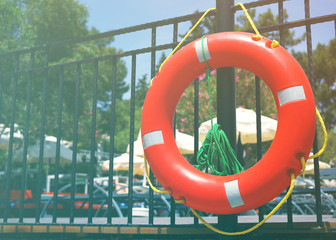     Red life buoy 