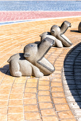 Sculptures of funny hippos. Baku. The Republic of Azerbaijan