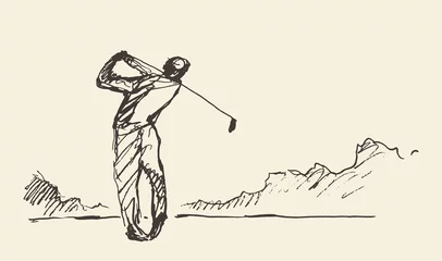 Foto op Canvas Sketch man hitting golf ball vector illustration. © Alexandr Bakanov