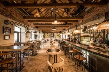 Foto op Plexiglas Loft wooden interior of caffe restaurant © poplasen