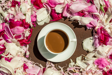 Peony petal and coffee