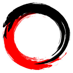 Red black abstract circle painted with a brush