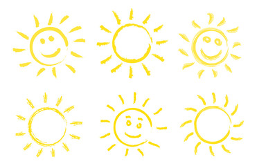 Set of hand drawn sun icons. Vector illustration.
