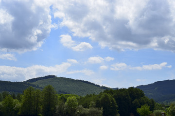 Fototapeta na wymiar Gentle hillside landscape in the Thuringian Forest