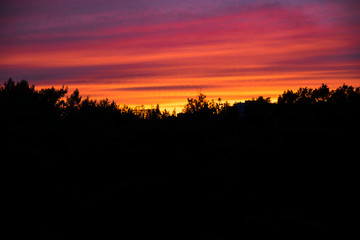 Bright sunset over the city of Khabarovsk