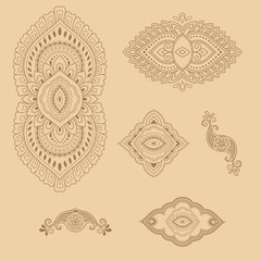 Henna tattoo flower template. Mehndi style. Set of ornamental patterns in the oriental style.