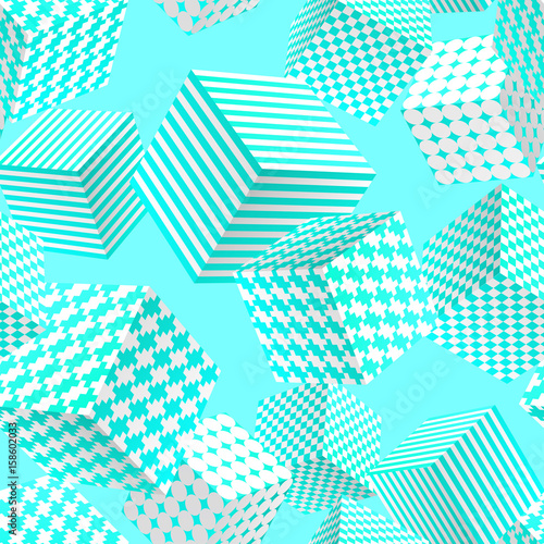 Abstract Seamless Pattern Of White And Mint Green Patterned Cubes Abstract Seamless Pattern Of White And Mint Green Patterned Cubes Modern Vector Background Without Transparency