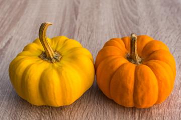 Fancy pumpkin on wooden table