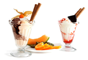 Ice cream glasses on white