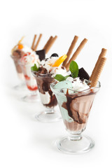 Ice cream glasses on white