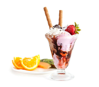 Ice cream and fruit platter