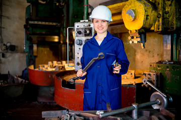 Female worker with lathe