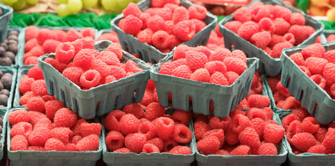 Baskets of Fresh Raspberries