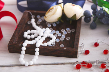 Beautiful gift box with beads and flowers