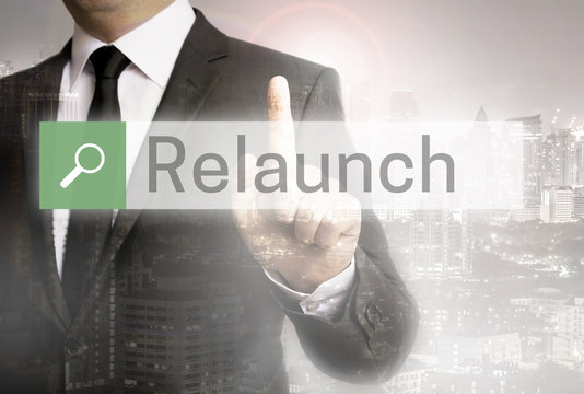 Relaunch browser with business man and city concept