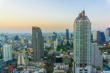 Fototapeta na wymiar Aerial view of Bangkok Skyline modern office buildings