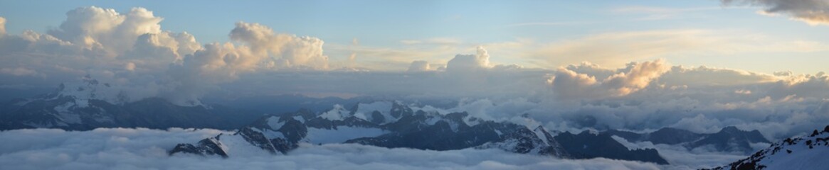 Mount Elbrus from the base camp in the fog