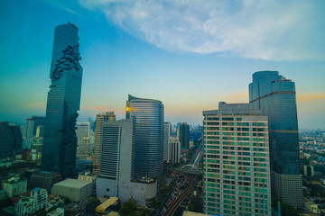 Obraz premium Aerial view of Bangkok Skyline modern office buildings