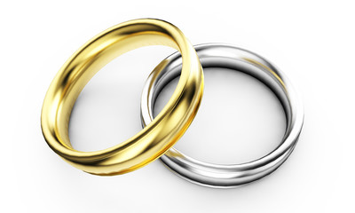 3d render of golden rings isolated on white background