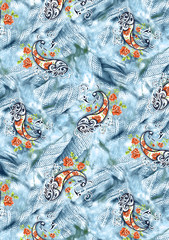 Shawl and floral textile pattern on the mesh floor