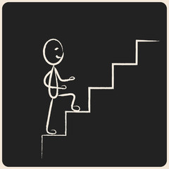 Business success climbing stairs in chalk icon, vector