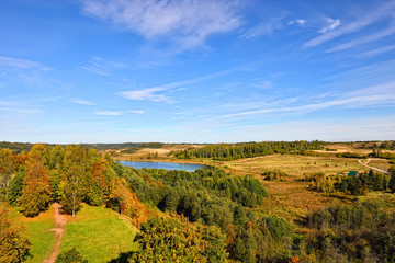 Fototapeta na wymiar Autumn Landscape with hills at Pskov