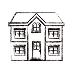 monochrome blurred silhouette facade house of two floors vector illustration