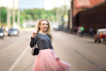 Very pretty girl walking down the street